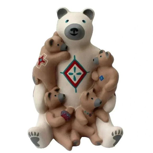 Vintage 1988 Treissedre Pottery Native American Storyteller Mama Bear With Cubs - Picture 1 of 5